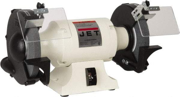 Jet - 10" Wheel Diam x 1" Wheel Width, 1-1/2 hp Grinder - 1" Arbor Hole Diam, 1 Phase, 1,725 Max RPM, 115 Volts - Exact Industrial Supply