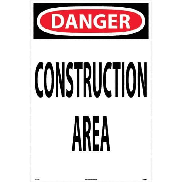 NMC - "Construction Area", 36" Long x 24" Wide, Rigid Plastic Safety Sign - Rectangular, Use for Workplace/Safety - Exact Industrial Supply