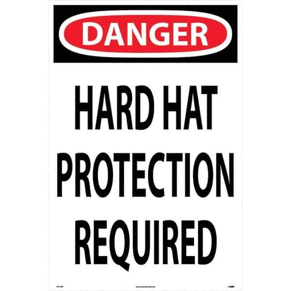 NMC - "Hard Hat Protection Required", 36" Long x 24" Wide, Rigid Plastic Safety Sign - Rectangular, Use for Workplace/Safety - Exact Industrial Supply