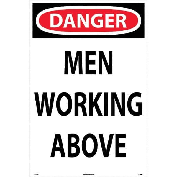 NMC - "Men Working Above", 36" Long x 24" Wide, Rigid Plastic Safety Sign - Rectangular, Use for Workplace/Safety - Exact Industrial Supply