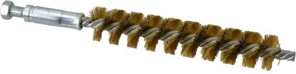 Schaefer Brush - 4" Brush Length, 3/4" Diam, Double Stem, Single Spiral Tube Brush - 6-1/4" Long, Brass, 1/4-28 Male Connection - Exact Industrial Supply