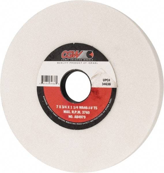 Camel Grinding Wheels - 7" Diam x 1-1/4" Hole x 3/4" Thick, J Hardness, 46 Grit Surface Grinding Wheel - Aluminum Oxide, Type 5, Coarse Grade, 3,760 Max RPM, Vitrified Bond, One-Side Recess - Exact Industrial Supply