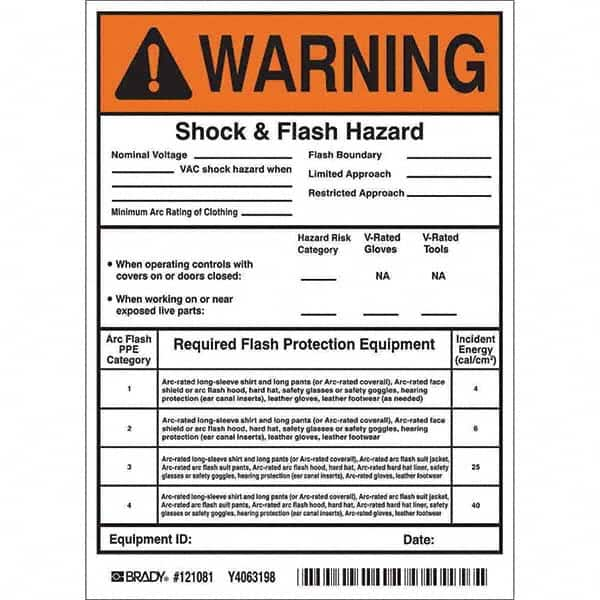 Label Maker Label: Black & Orange on White, Vinyl, 5 per Roll Use with Arc Flash Labeling Requirements