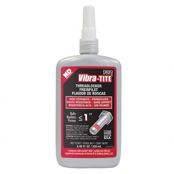 Vibra-Tite - 250 mL Bottle, Red, High Strength Primerless Threadlocker - Exact Industrial Supply