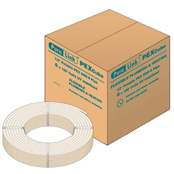 Mueller Industries - 0.475" ID x 5/8" OD, 100' Long, PEX-A Tube - Natural with Red Print, 100 Max psi - Exact Industrial Supply