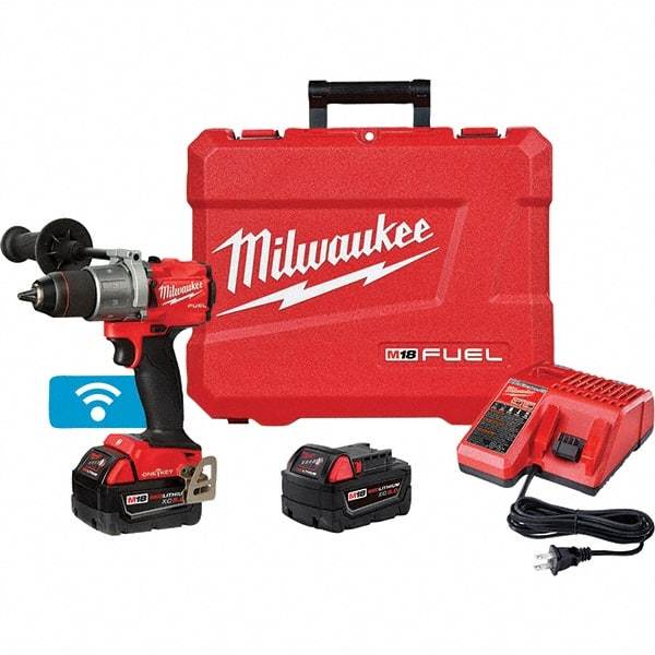 Milwaukee Tool - 18 Volt 1/2" Chuck Pistol Grip Handle Cordless Drill - 0-2000 RPM, Keyless Chuck, Reversible, 2 Lithium-Ion Batteries Included - Exact Industrial Supply
