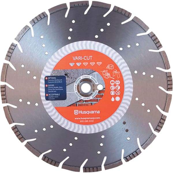 Husqvarna - 12" Diam, 25/32 & 1" Arbor Hole Diam, Continuous Edge Tooth Wet & Dry Cut Saw Blade - Diamond-Tipped, General Purpose Action, Standard Round Arbor - Exact Industrial Supply