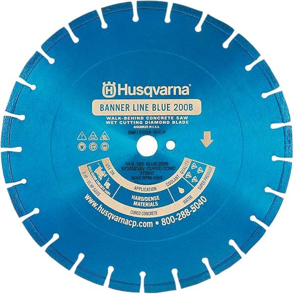 Husqvarna - 14" Diam, 1" Arbor Hole Diam, Continuous Edge Tooth Wet & Dry Cut Saw Blade - Diamond-Tipped, General Purpose Action, Standard Round Arbor - Exact Industrial Supply