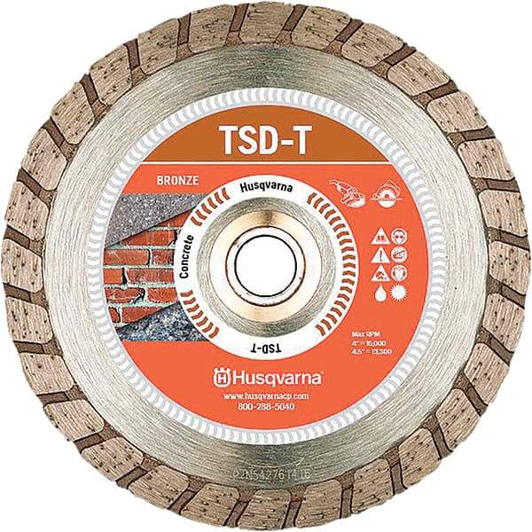 Husqvarna - 4-1/2" Diam, 5/8, 7/8 & 25/32" Arbor Hole Diam, Continuous Edge Tooth Wet & Dry Cut Saw Blade - Diamond-Tipped, Fast Cutting & Smooth Action, Standard Round Arbor - Exact Industrial Supply