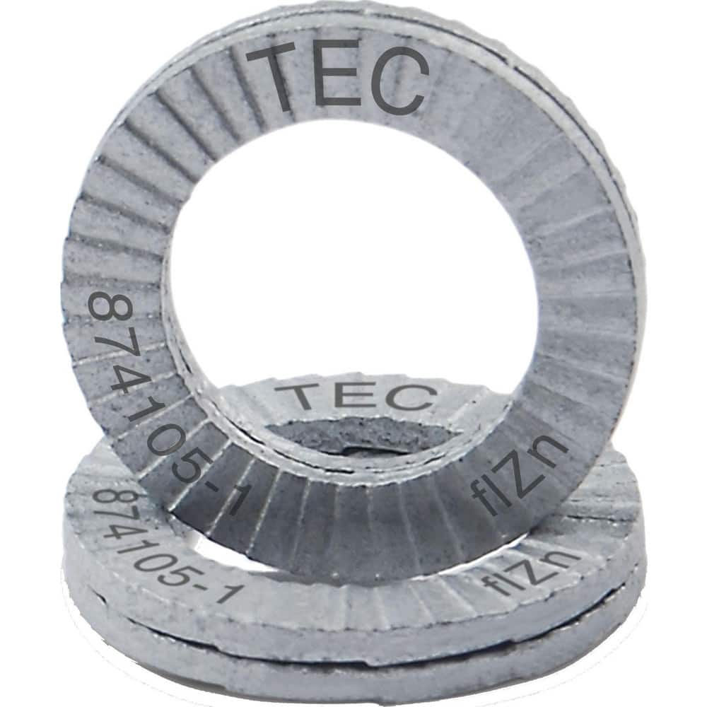 Wedge Lock Washers; Thread Size: 1; Material: Steel; Inside Diameter: 1.098 in; Outside Diameter: 1.535 in; Finish: Zinc Plated; Hardness: 465 HV Min; Standards: MIL-STD-1312-7   ISO 9001:2008    ISO TS16949; Thickness: 3.4 in