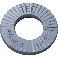 Wedge Lock Washers; Thread Size: 5/16; M8; Material: Steel; Inside Diameter: 0.343 in; Outside Diameter: 0.654 in; Finish: Zinc Plated; Hardness: 465 HV Min; Standards: MIL-STD-1312-7   ISO 9001:2008    ISO TS16949; Thickness: 2.5 in