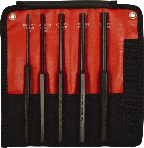 Mayhew - 5 Piece, 1/8 to 3/8", Pin Punch Set - Hex Shank, Steel, Comes in Kit Bag - Exact Industrial Supply