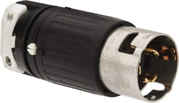 Hubbell Wiring Device-Kellems - 250 VAC, 50 Amp, NonNEMA Configuration, Industrial Grade, Self Grounding Plug - 3 Phase, 3 Poles, IP20, 0.83 to 1-1/4 Inch Cord Diameter - Exact Industrial Supply