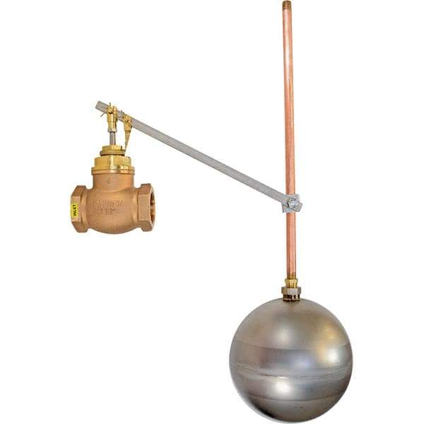 Control Devices - 1-1/2" Pipe, Brass & Bronze, Globe Pattern-Single Seat, Mechanical Float Valve - 100 psi, FIP x FIP End Connections - Exact Industrial Supply