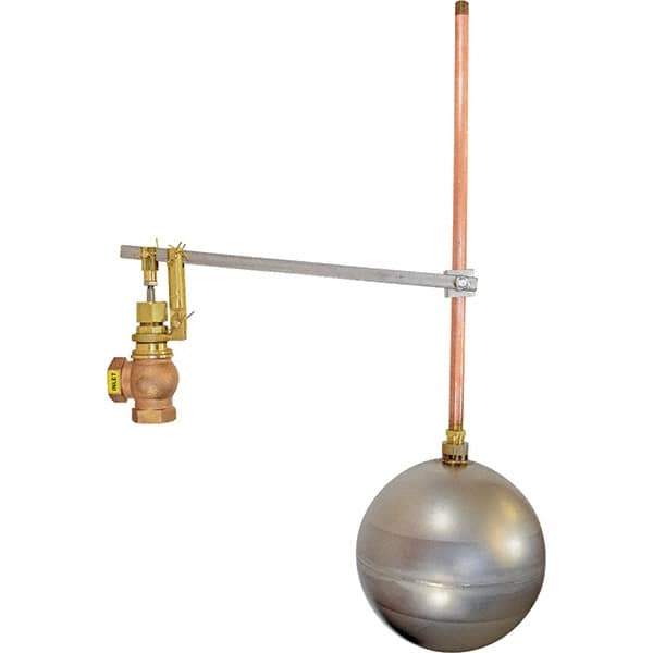 Control Devices - 1/2" Pipe, Brass & Bronze, Angle Pattern-Single Seat, Mechanical Float Valve - 100 psi, FIP x FIP End Connections - Exact Industrial Supply