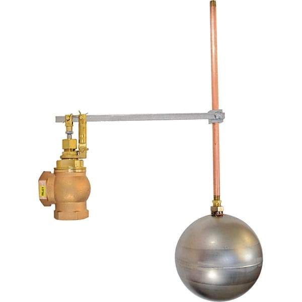 Control Devices - 1-1/2" Pipe, Brass & Bronze, Angle Pattern-Single Seat, Mechanical Float Valve - 100 psi, FIP x FIP End Connections - Exact Industrial Supply