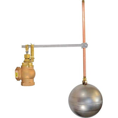 Control Devices - 1-1/2" Pipe, Brass & Bronze, Angle Pattern-Single Seat, Mechanical Float Valve - 100 psi, FIP x FIP End Connections - Exact Industrial Supply