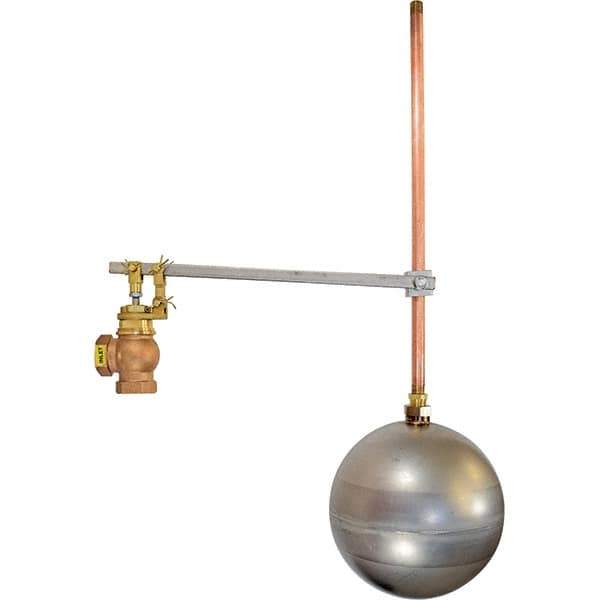 Control Devices - 3/4" Pipe, Brass & Bronze, Angle Pattern-Single Seat, Mechanical Float Valve - 100 psi, FIP x FIP End Connections - Exact Industrial Supply