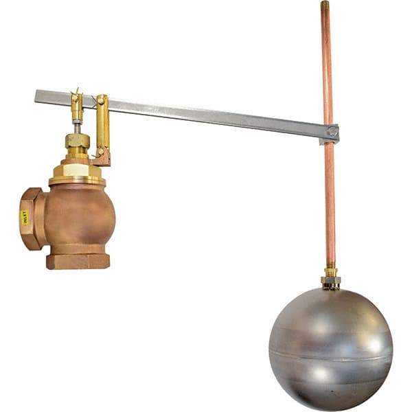 Control Devices - 2" Pipe, Brass & Bronze, Angle Pattern-Single Seat, Mechanical Float Valve - 75 psi, FIP x FIP End Connections - Exact Industrial Supply