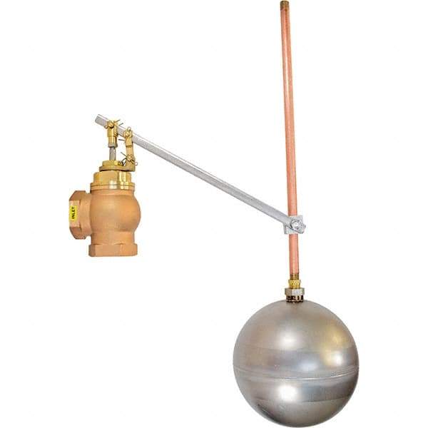 Control Devices - 1-1/4" Pipe, Brass & Bronze, Angle Pattern-Single Seat, Mechanical Float Valve - 100 psi, FIP x FIP End Connections - Exact Industrial Supply
