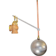 Control Devices - 1-1/2" Pipe, Brass & Bronze, Angle Pattern-Single Seat, Mechanical Float Valve - 100 psi, FIP x FIP End Connections - Exact Industrial Supply