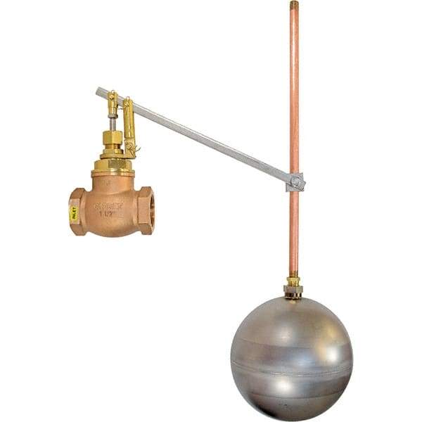 Control Devices - 1-1/2" Pipe, Brass & Bronze, Globe Pattern-Single Seat, Mechanical Float Valve - 100 psi, FIP x FIP End Connections - Exact Industrial Supply