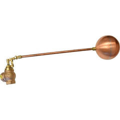 Control Devices - 1-1/2" Pipe, Brass & Bronze, Angle Pattern-Double Seat, Mechanical Float Valve - 100 psi, FIP End Connections - Exact Industrial Supply