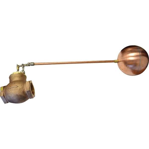 Control Devices - 2" Pipe, Brass & Bronze, Globe Pattern-Double Seat, Mechanical Float Valve - 75 psi, FIP End Connections - Exact Industrial Supply