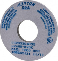 Norton - 14" Diam x 5" Hole x 1" Thick, K Hardness, 80 Grit Surface Grinding Wheel - Aluminum Oxide, Type 1, Medium Grade, 1,800 Max RPM, Vitrified Bond, No Recess - Exact Industrial Supply