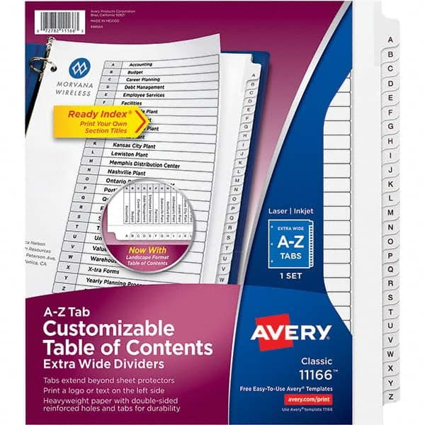 AVERY - Tabs, Indexes & Dividers Indexes & Divider Type: Preprinted Tab Dividers Size: 8 1/2 x 11 - Exact Industrial Supply