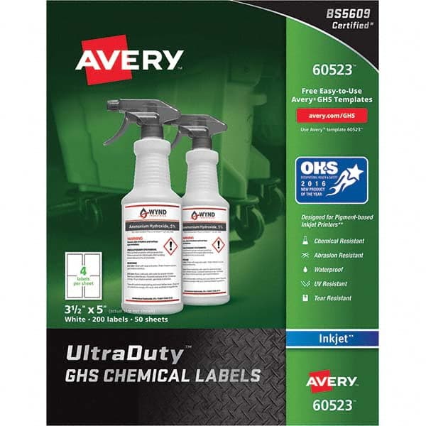 AVERY - Pack of (200), 3-1/2" x 5" White Synthetic Film ID Labels - Exact Industrial Supply