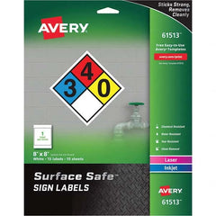 AVERY - Pack of (15), 8" x 8" White Polyester Durable Square Labels - Exact Industrial Supply