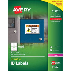 AVERY - Pack of (200), 5" x 3-1/2" White Paper Durable Square Labels - Exact Industrial Supply