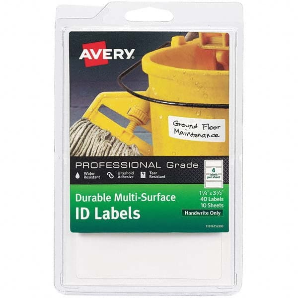 AVERY - Pack of (40), 1-1/4" x 3-1/2" White Paper Durable Square Labels - Exact Industrial Supply