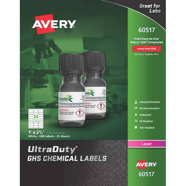 AVERY - Pack of (600), 1" x 2-1/2" White Synthetic Film ID Labels - Exact Industrial Supply