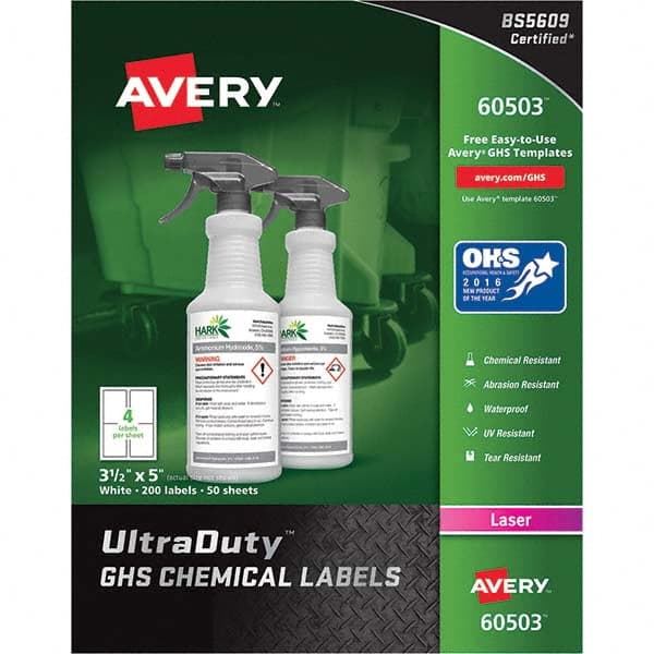 AVERY - Pack of (200), 3-1/2" x 5" White Synthetic Film ID Labels - Exact Industrial Supply