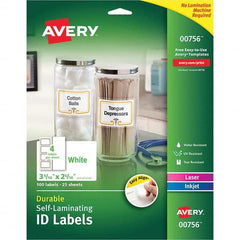 AVERY - Pack of (100), 2-5/16" x 3-5/16" White Paper Self Laminating Labels - Exact Industrial Supply