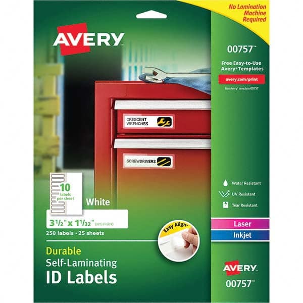 AVERY - Pack of (250), 1-1/32" x 3-1/2" White Paper Self Laminating Labels - Exact Industrial Supply