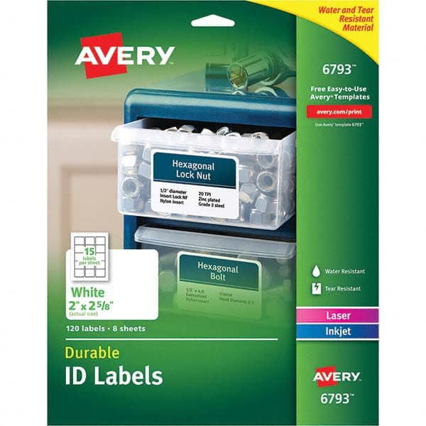 AVERY - Pack of (120), 2" x 2-5/8" White Paper Multipurpose Labels - Exact Industrial Supply