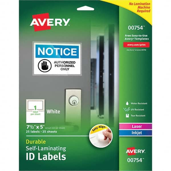 AVERY - Pack of (25), 5" x 7-1/2" White Paper Self Laminating Labels - Exact Industrial Supply