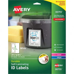 AVERY - Pack of (50), 3-1/2" x 4-1/2" White Paper Self Laminating Labels - Exact Industrial Supply