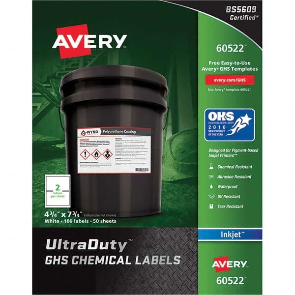 AVERY - Pack of (100), 4-3/4" x 7-3/4" White Synthetic Film ID Labels - Exact Industrial Supply