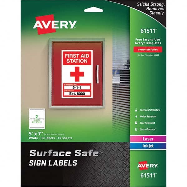 AVERY - Pack of (30), 5" x 7" White Polyester Durable Square Labels - Exact Industrial Supply