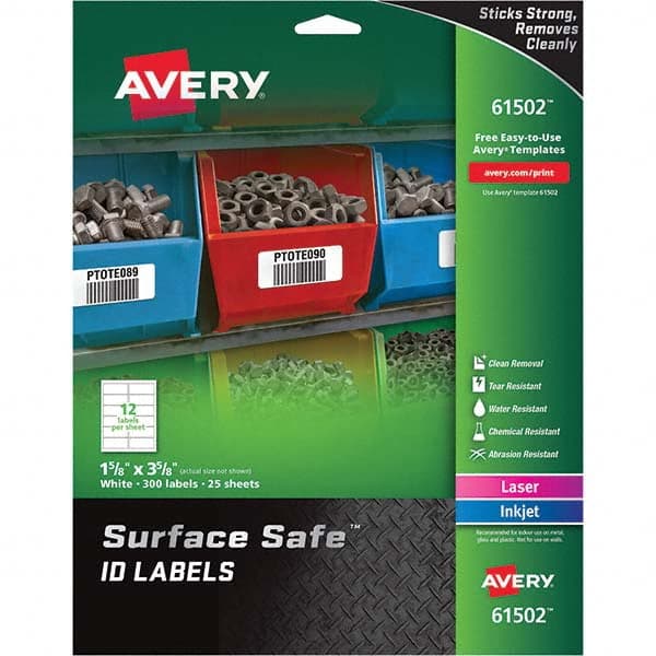 AVERY - Pack of (300), 1-5/8" x 3-5/8" White Polyester Durable Square Labels - Exact Industrial Supply