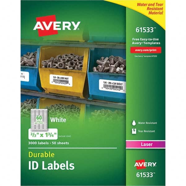 AVERY - Pack of (3000), 0.67" x 1-3/4" White Paper Durable Square Labels - Exact Industrial Supply