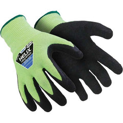 Cut & Puncture-Resistant Gloves: Size 3XL, ANSI Cut A8, ANSI Puncture 5, Rubber Latex, HPPE Black & Yellow, 10″ OAL, Palm & Fingertips Coated, Coretex Lined, HPPE Back, Single Dipped Grip