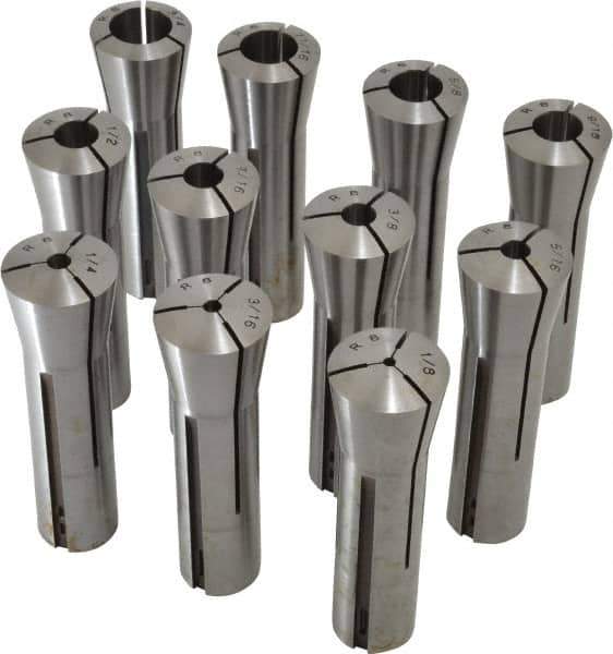 Lyndex - 11 Piece, 1/8" to 3/4" Capacity, R8 Collet Set - Increments of 1/16 Inch - Exact Industrial Supply