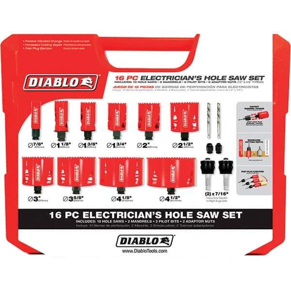 Freud - Hole Saw Kits Minimum Saw Diameter (Inch): 7/8 Maximum Saw Diameter (Inch): 4-1/2 - Exact Industrial Supply