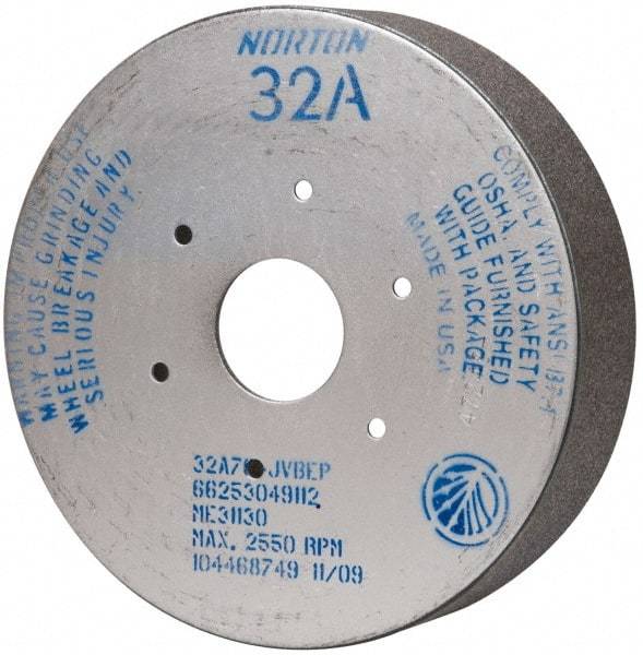 Norton - 9" Diam, 4-15/16" Hole Size, 2" Overall Thickness, 70 Grit, Type 35 Tool & Cutter Grinding Wheel - Medium Grade, Aluminum Oxide, J Hardness, Vitrified Bond, 2,550 RPM - Exact Industrial Supply