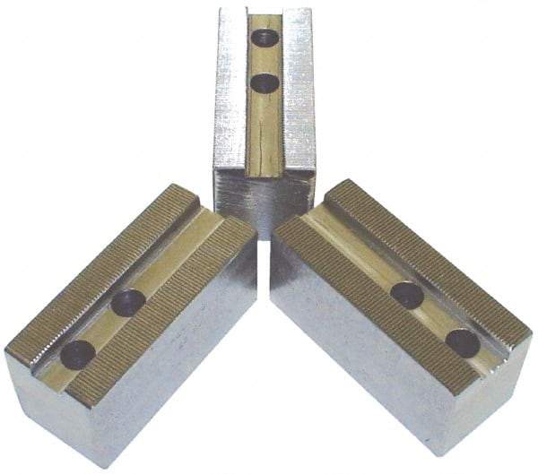 H & R Manufacturing - 21" Chuck Capacity, 3mm x 60° Serrated Attachment, Square Soft Lathe Chuck Jaw - 3 Jaws, Steel, 2.362" Btw Mount Hole Ctrs, 7" Long x 2-1/2" Wide x 2-1/2" High, 0.984" Groove, 20mm Fastener - Exact Industrial Supply